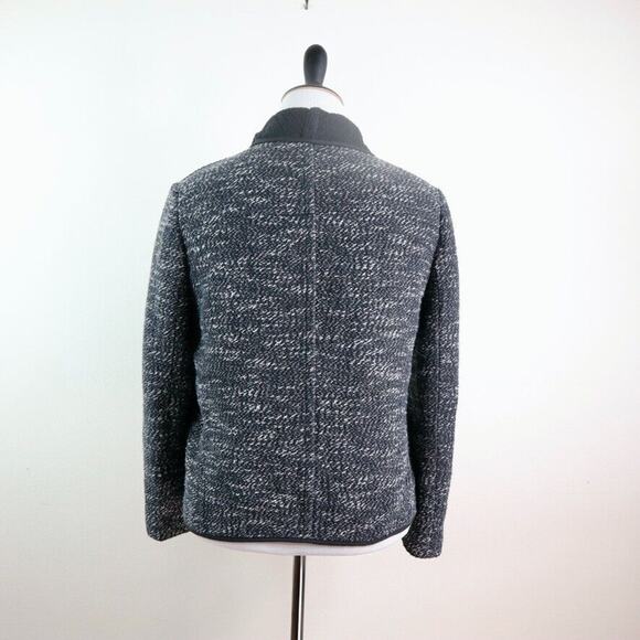 Ann Taylor Size L Boucle Tweed Draped Jacket Black White Marled - Picture 5 of 11